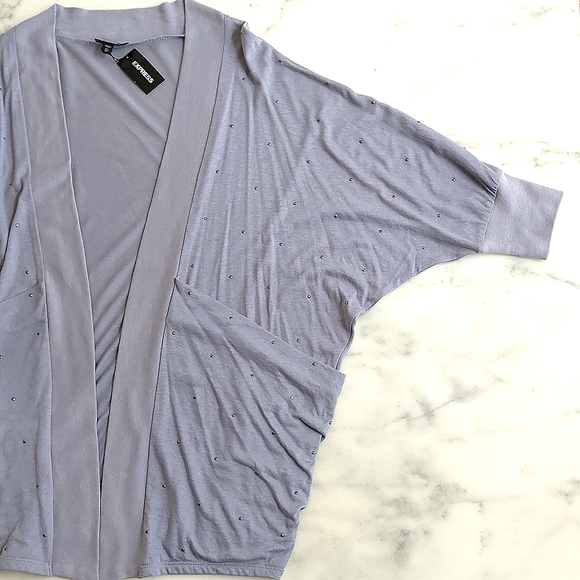 NWT Express Cotton Modal Short Sleeve Loose Fit Open Front Top w/sparkling decor - Picture 4 of 5